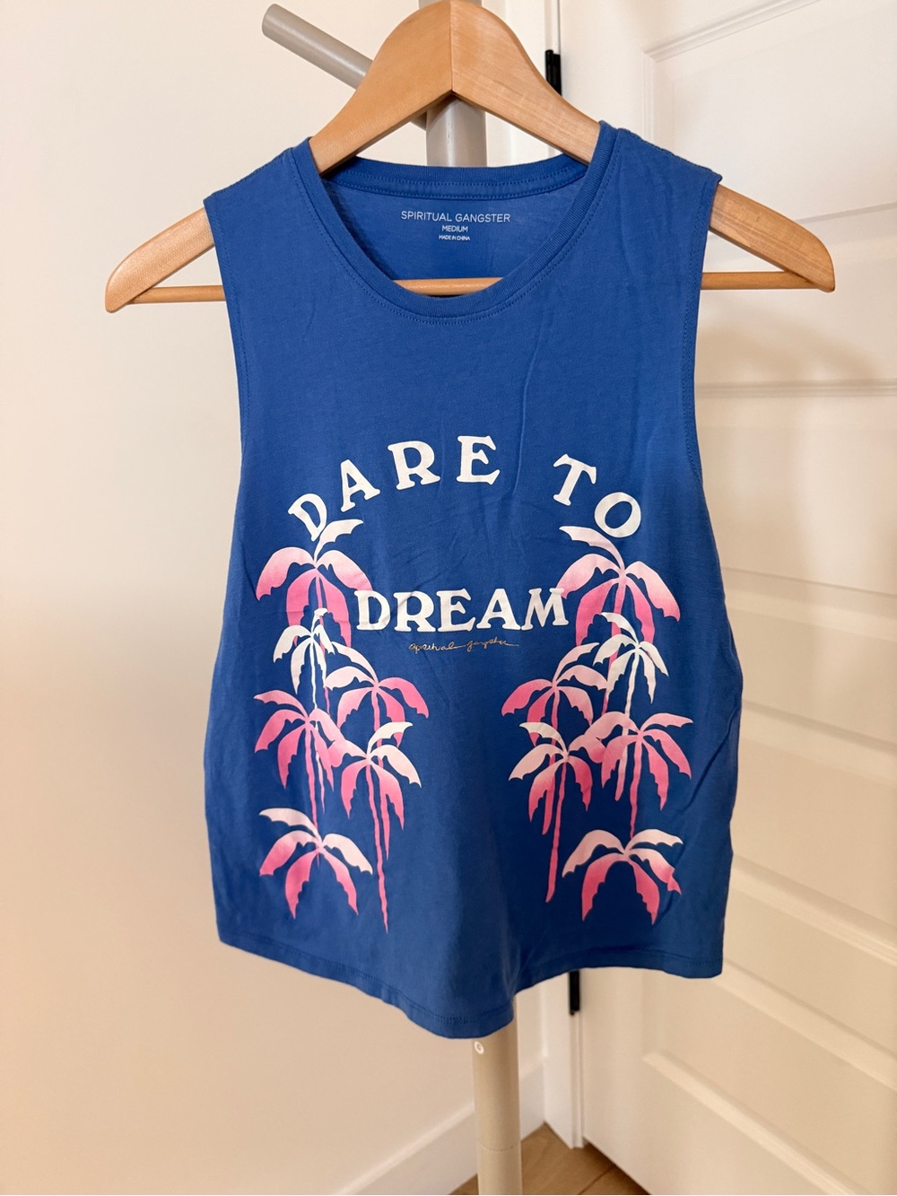Spiritual Gangster M Dare To Dream Muscle Tank Blue Pink Palm Tree Graphic